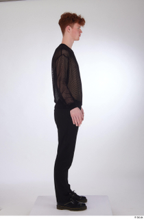 Fergal a-pose black leather shoes black mesh t-shirt black trousers…